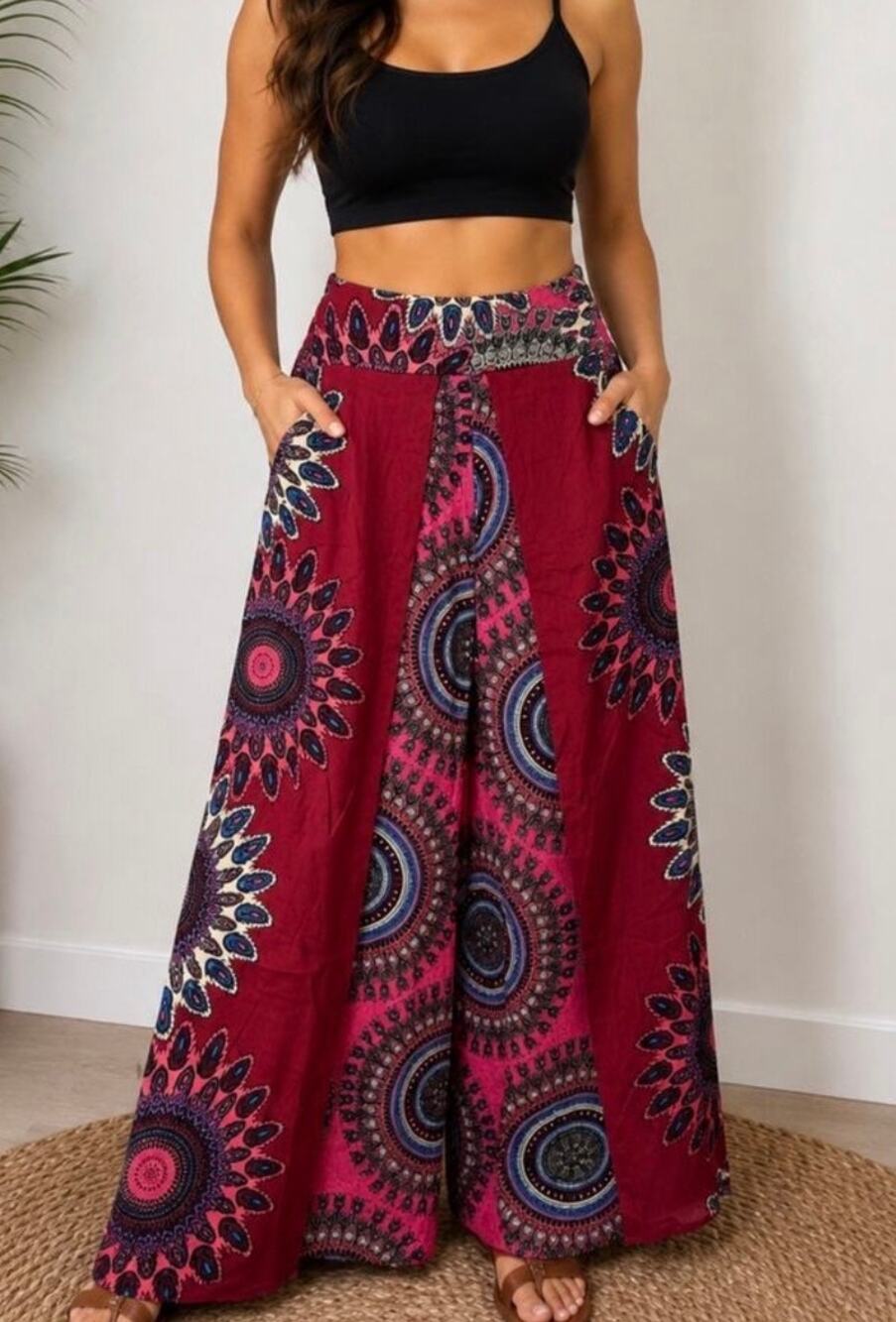 Boho Wide-Leg Wrap Pants – One Size